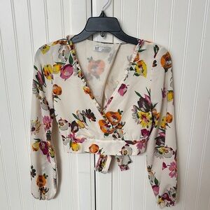 Zara Floral Wrap Crop Top in Cream